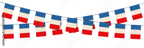 France garland flag with on white background. Bunting for French celebration template banner.