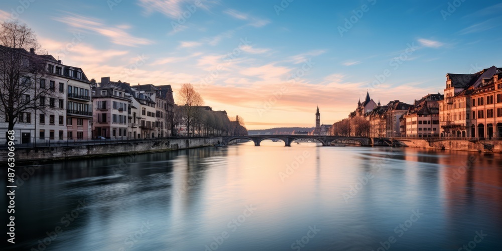 Obraz premium Twilight Reflections Long Exposure of an Asian City at Dusk.jpeg