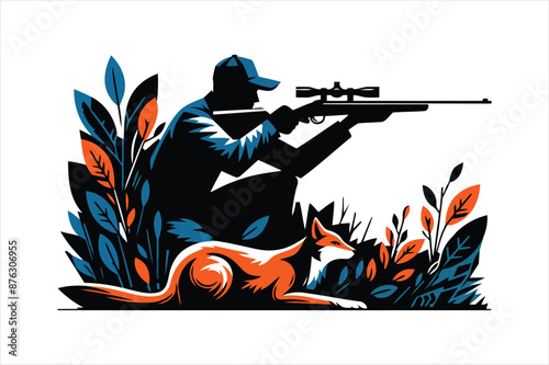 a sniper is shooting from a jungle along with a dog.