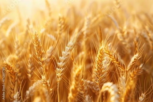 Golden wheat field illuminated by sunlight, showcasing