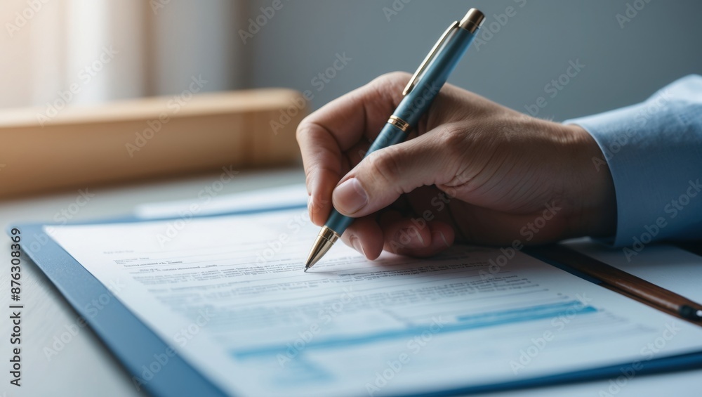 Close Up of a Hand Signing a Document on a Clipboard Close Up of a Hand Signing a Document on a Clipboard
