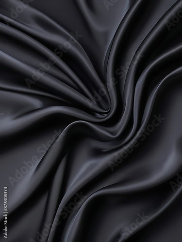 Black silk background with dark luxurious fabric draped texture folds in waves of flowing soft pattern, abstract satin or velvet cloth in luxury material design. ai