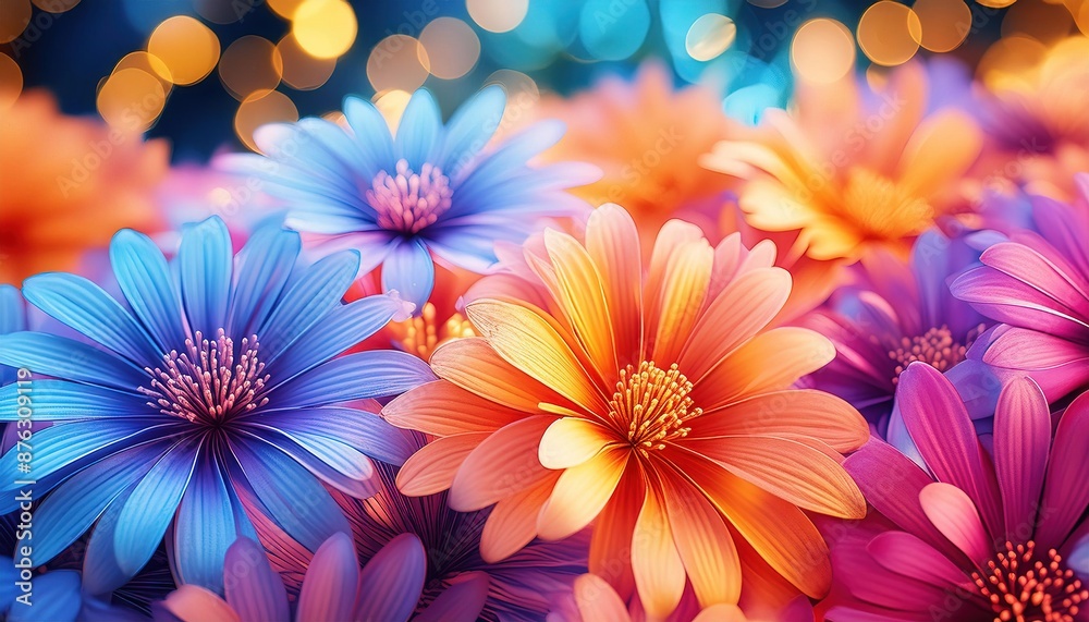 Bright Colorful Flowers with Bokeh Background Bright Colorful Flowers with Bokeh Background