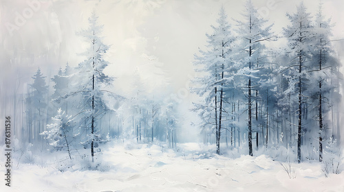 Wallpaper Mural A serene winter scene on a white background, featuring barely visible snow-covered trees, evoking tranquility and minimalism in a snowy landscape Torontodigital.ca