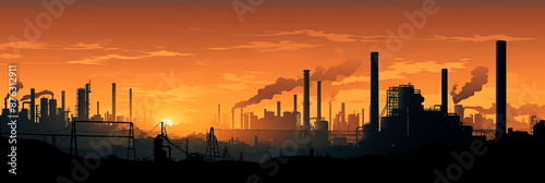 showcasing the silhouettes of industrial factory skylines against a dusky, industrialized cityscape. Generative AI photo