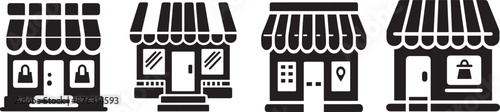 Print  Shop Icon. Design a vector icon of a storefront or shop, with a minimalistic and white background.Solid vector icons collection.