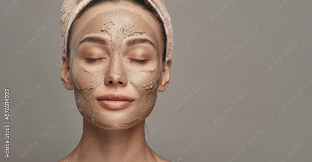 Photo of Beautiful woman with clay mask on face Photo of Beautiful woman with clay mask on face