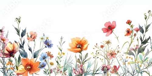 Watercolor wildflower corner ornaments isolated on white background for design layouts. Concept Watercolor Florals, Corner Ornaments, White Background, Design Layouts