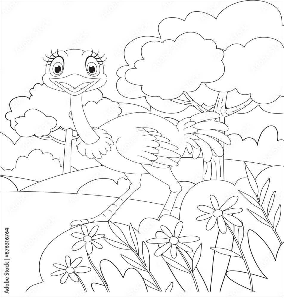 Fototapeta premium Ostrich coloring page vector illustration for kids 