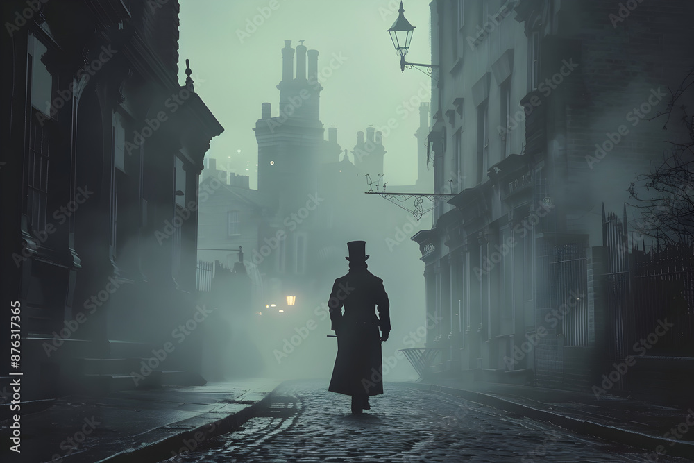 A Victorian-era detective in a foggy London street.
A Victorian-era detective in a foggy London street.