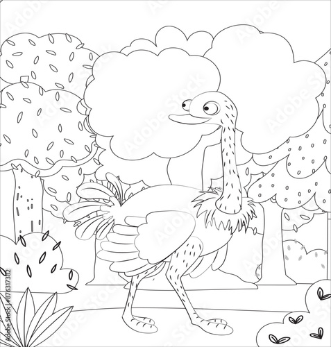 Ostrich coloring page vector illustration for kids  photo