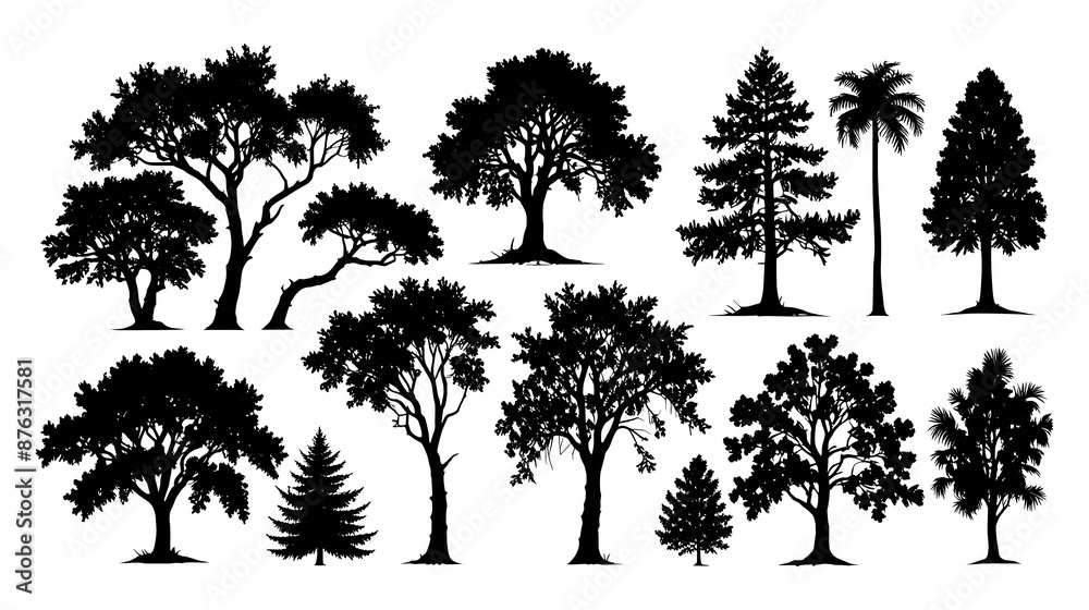 Naklejka premium Tree silhouette set on a transparent background