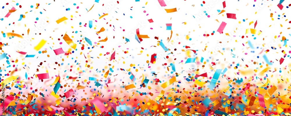 Fototapeta premium Colorful confetti falling on a white background.