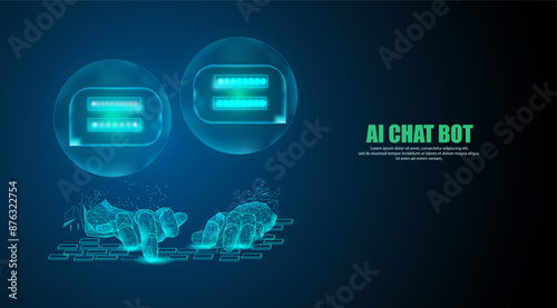 Chat bot ai concepts. hand typing and machine learning process data. Electronic and robotic technology