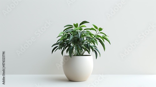 Develop an AI-generated image of an elegant, charming pot with a lovely plant, on a pristine white backdrop.