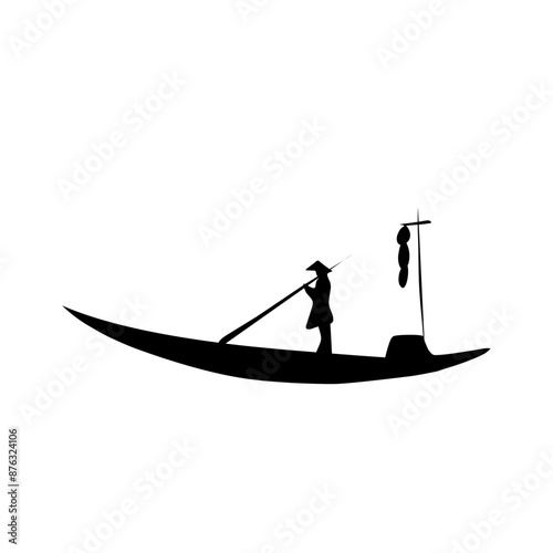 fisherman in boat logo vector silhouette
