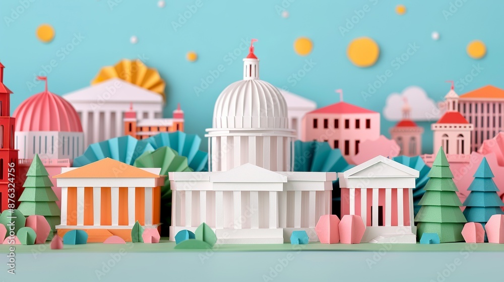 Explore the creativity of paper craft with illustrations depicting iconic buildings, famous locations, and architectural wonders with intricate detail. Clean and Clear Color, Realistic Photo, , Explore the creativity of paper craft with illustrations depicting iconic buildings, famous locations, and architectural wonders with intricate detail. Clean and Clear Color, Realistic Photo, ,