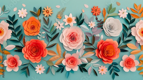 Design intricate paper craft illustrations of flowers, capturing their delicate beauty and vibrant colors in charming and detailed compositions. Clean and Clear Color, Realistic Photo, , Minimalism,