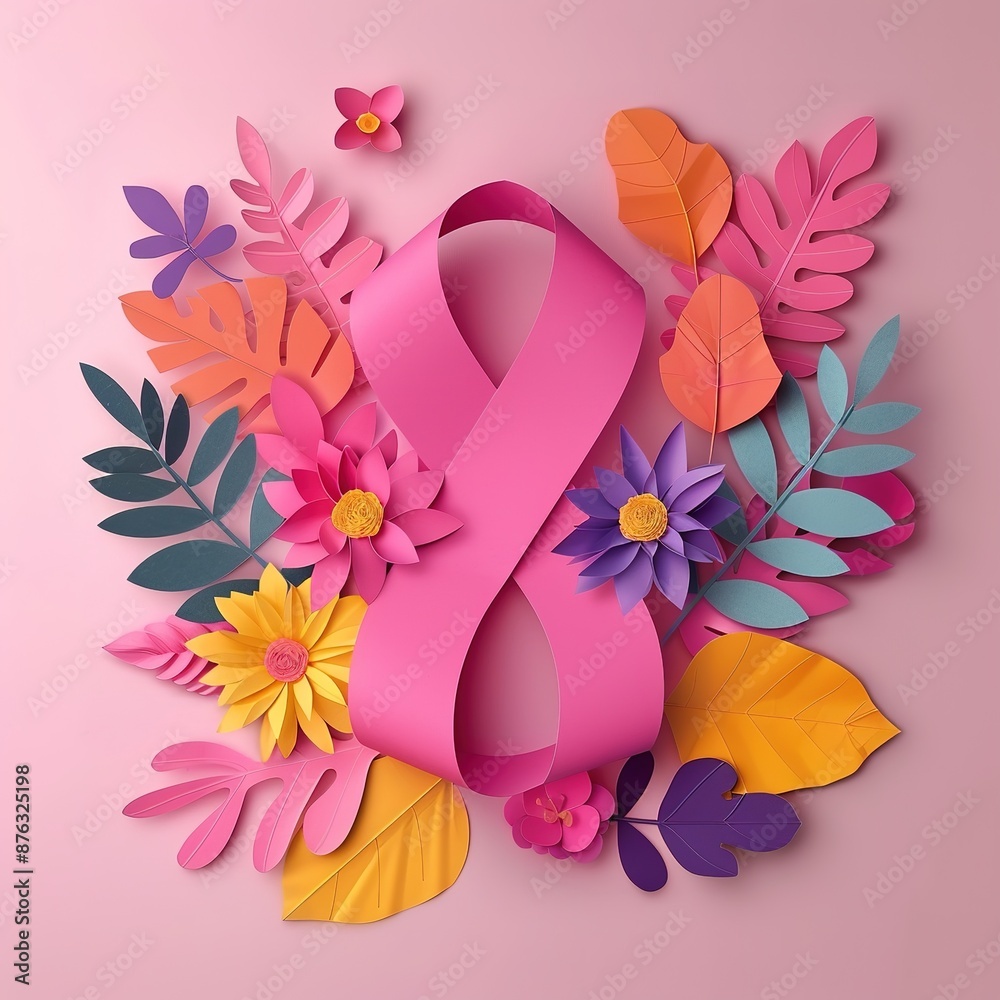 illustration of pink leaves and flowers with pink ribbon for celebrate breast cancer awareness day background illustration of pink leaves and flowers with pink ribbon for celebrate breast cancer awareness day background