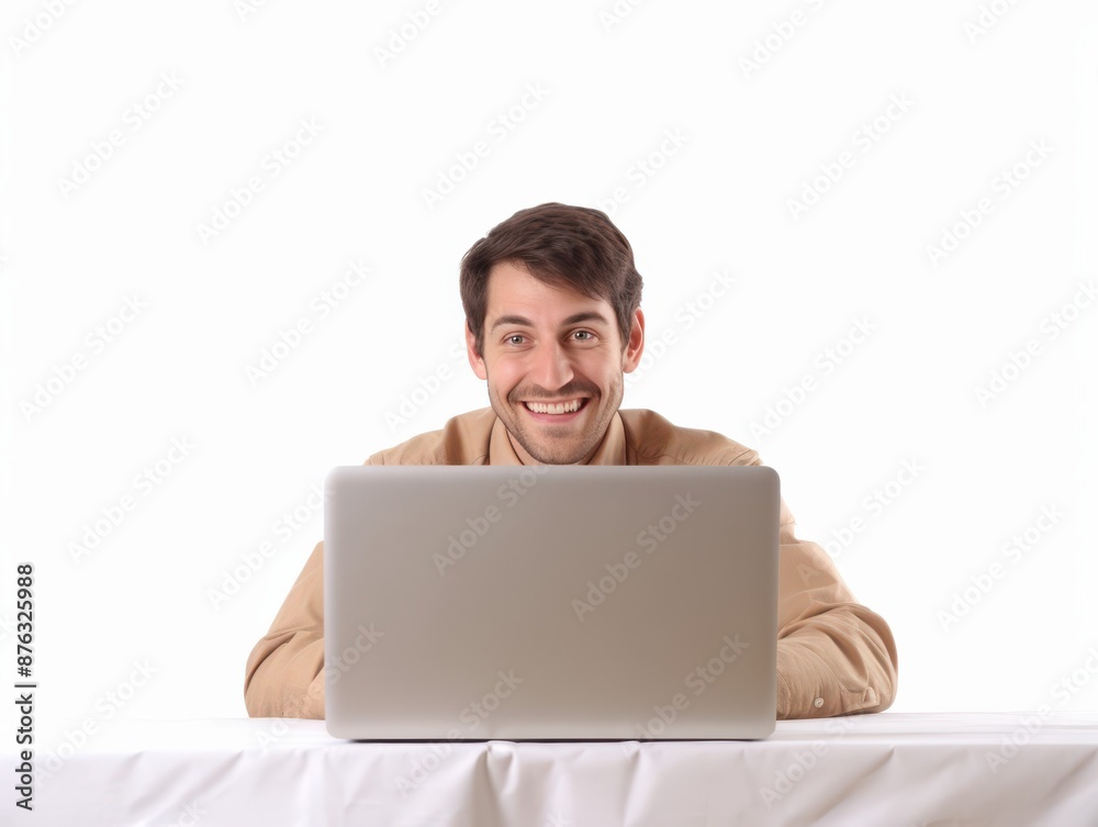 Man Smiling at Laptop Man Smiling at Laptop