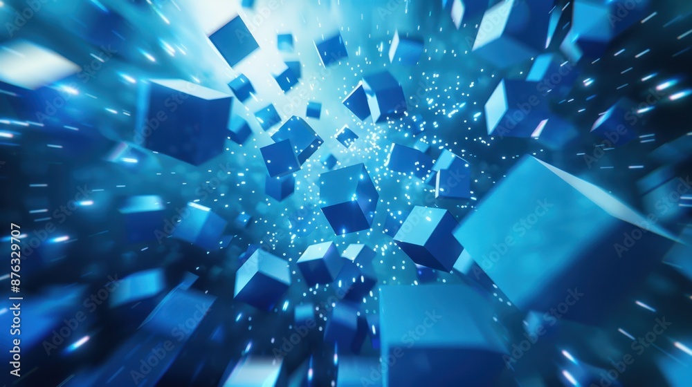 A vertical 4k animation with a geometric background, featuring flying blue cubes that create a dynamic and engaging visual experience. A vertical 4k animation with a geometric background, featuring flying blue cubes that create a dynamic and engaging visual experience.
