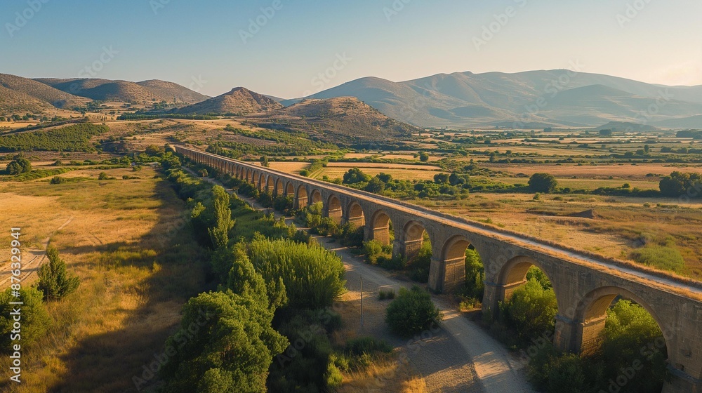 Naklejka premium AI generator image of Bridge construction on the river orderly, beautiful scenery