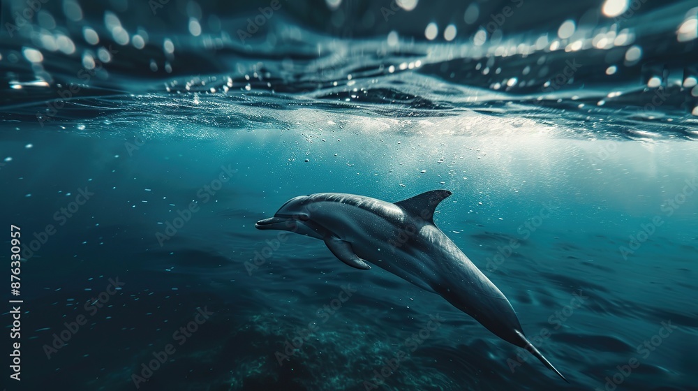 Fototapeta premium Graceful Dolphin Gliding Through the Deep Blue Ocean Waters