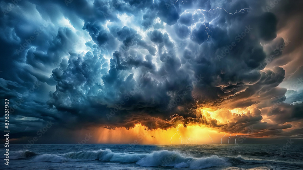 A bright huge storm cloud with lightning, a thunderous sky. A bright huge storm cloud with lightning, a thunderous sky.