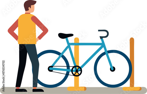 Man Standing Next To Bicycle On Bike Rack