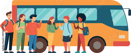 Group of Friends Waiting To Board School Bus