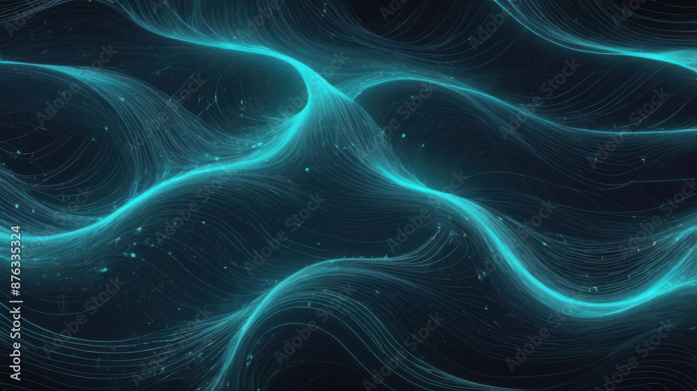 Abstract Turquoise Light Waves On Dark Background Abstract Turquoise Light Waves On Dark Background
