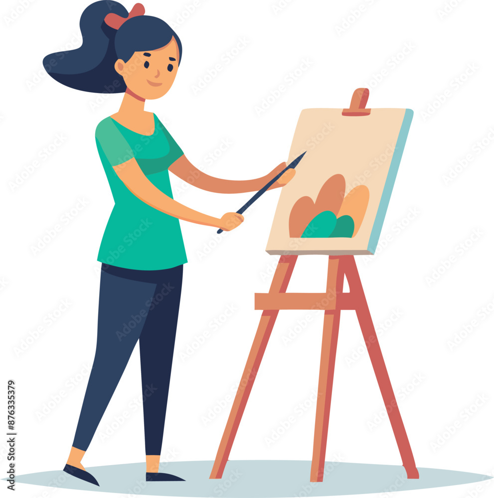 Woman Painting on Canvas with Easel in Studio Woman Painting on Canvas with Easel in Studio