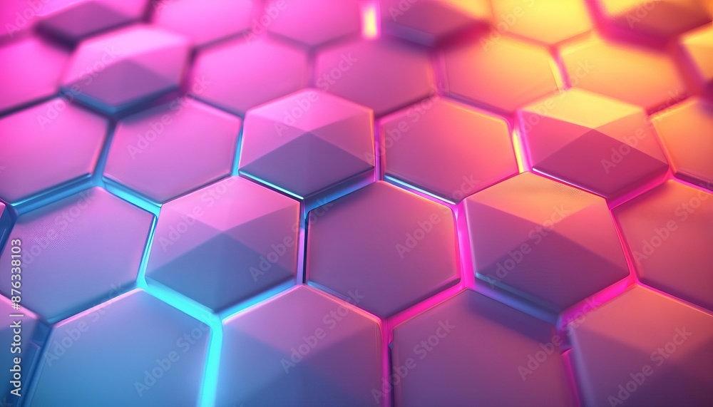 Closeup of neon hexagons forming a honeycomb pattern, neon abstract, geometric harmony Closeup of neon hexagons forming a honeycomb pattern, neon abstract, geometric harmony