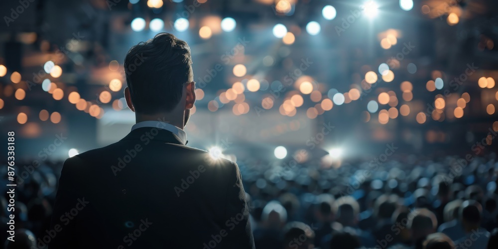 Professional speaker presenting expected trends at a business conference Professional speaker presenting expected trends at a business conference