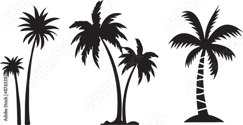 Three set palm and coconut tree icon