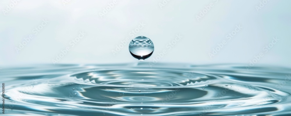 Water Droplet Falling Into Rippling Surface. A close-up capture of a water droplet falling into a calm surface, creating ripples and reflecting light. Water Droplet Falling Into Rippling Surface. A close-up capture of a water droplet falling into a calm surface, creating ripples and reflecting light.