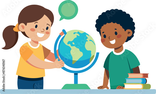 Children Learning Geography With Globe In Classroom