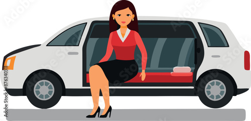 Businesswoman Exiting Car in Professional Attire Illustration
