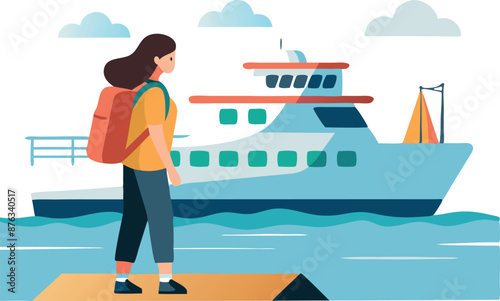 Traveler Waiting for the Ferry Boat at the Dock