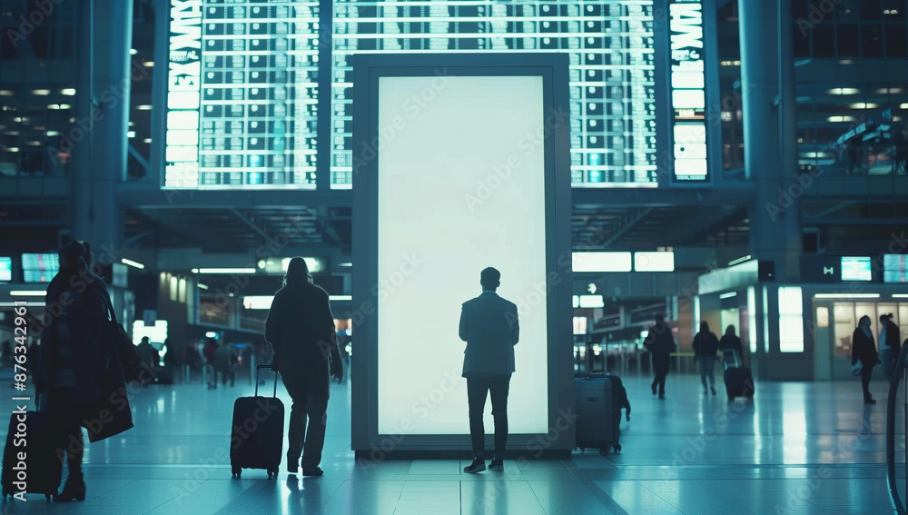 Vertical Blank Billboard In Modern Airport Terminal Vertical Blank Billboard In Modern Airport Terminal
