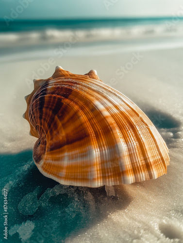 Iridescent seashell gleams ...