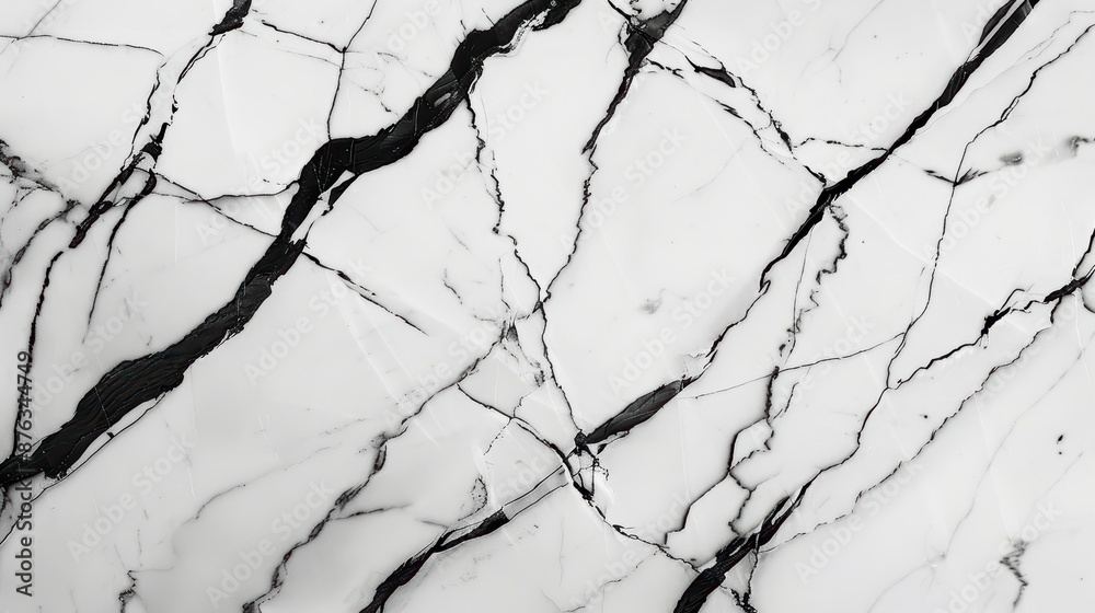 A close-up of white marble with dramatic black veining