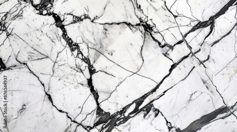 A close-up of white marble with dramatic black veining A close-up of white marble with dramatic black veining