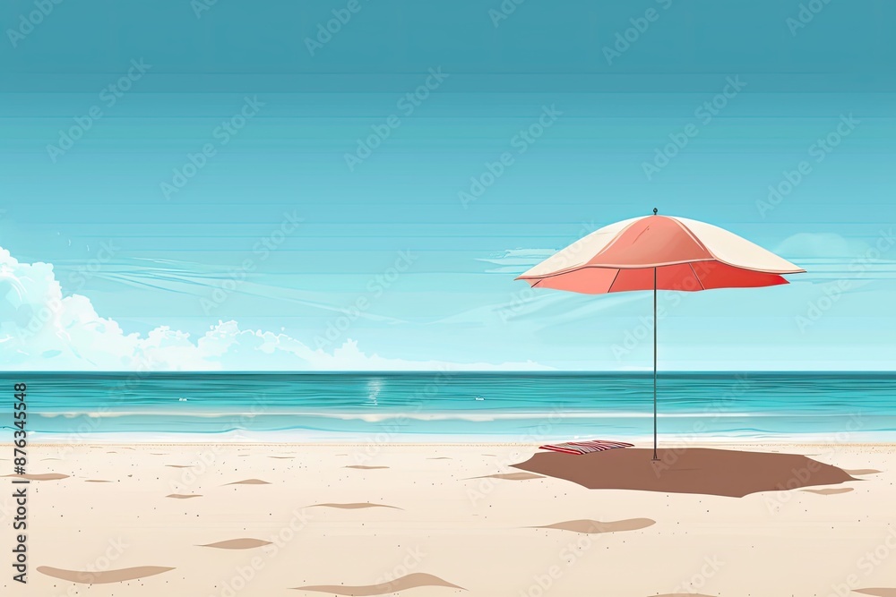 Minimalist Vector Design of Tranquil Beach Scene with Towel and Umbrella for Decoration and Advertising Minimalist Vector Design of Tranquil Beach Scene with Towel and Umbrella for Decoration and Advertising