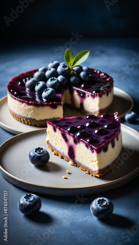 fresh blueberry cheesecake with fresh berries