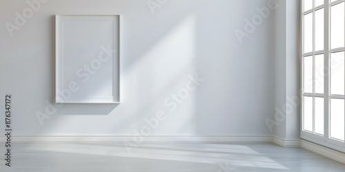 Wallpaper Mural Symbolizing Minimalist Professionalism and Savings An Empty White Picture Frame on a Pristine Wall. Concept Minimalism, Professionalism, Savings, Empty Frame, Pristine Wall Torontodigital.ca