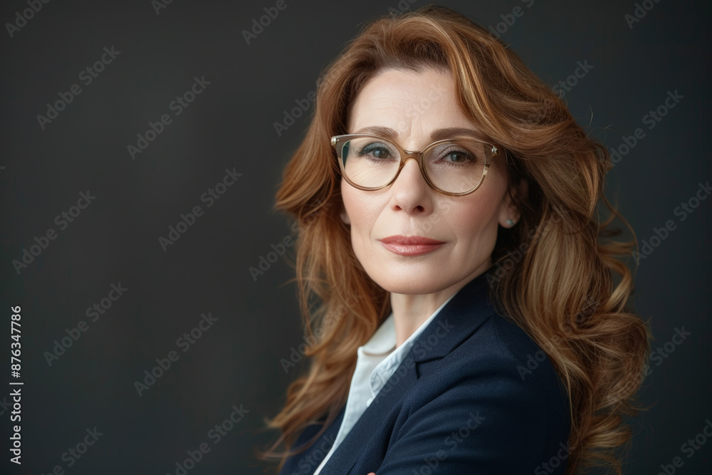 Close-up portrait of a middle aged woman of Middle Eastern descent, studio photo, against a sleek gray studio backdrop Close-up portrait of a middle aged woman of Middle Eastern descent, studio photo, against a sleek gray studio backdrop