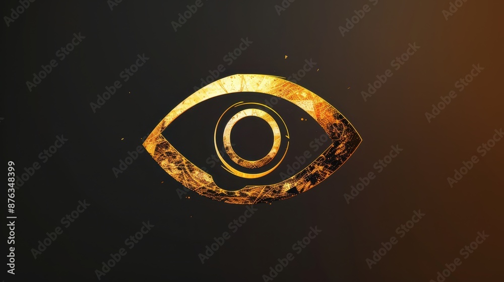 Stylized golden eye with a textured surface, set against a dark background with a gradient of black to brown Stylized golden eye with a textured surface, set against a dark background with a gradient of black to brown