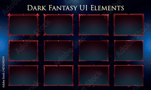 Set of Dark Fantasy Elements for user interface, poster, video. Template for rpg game interface. Vector Illustration EPS10