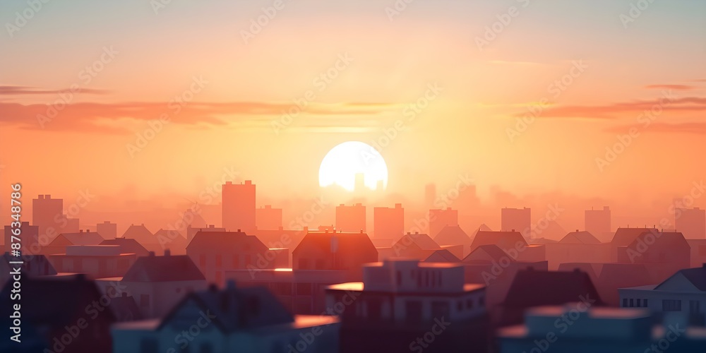 Obraz premium Vibrant and Playful Sunset Cityscape Rooftops An Animated Delight. Concept Cityscape Photoshoot, Vibrant Sunset, Rooftop Setting, Playful Poses, Animated Delight